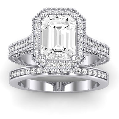 Wallflower Moissanite Matching Band Only ( Engagement Ring Not Included) For Ring With Emerald Center whitegold