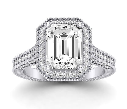 Wallflower Emerald Diamond Engagement Ring (Lab Grown Igi Cert) whitegold