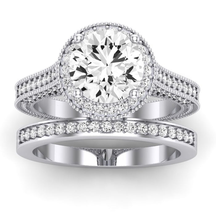 Wallflower Moissanite Matching Band Only (does Not Include Engagement Ring) For Ring With Round Center whitegold