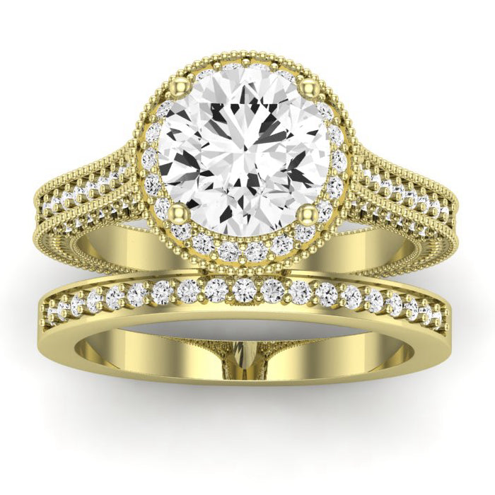 Wallflower Moissanite Matching Band Only (does Not Include Engagement Ring) For Ring With Round Center yellowgold