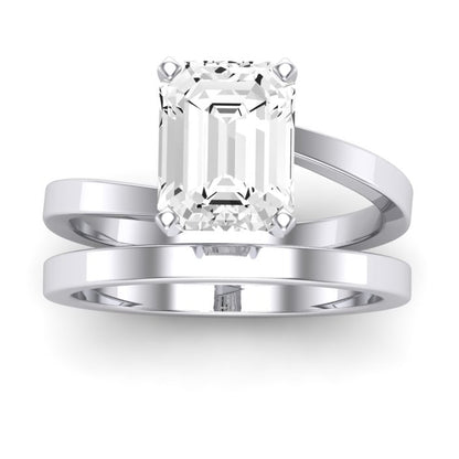 Zinnia Moissanite Matching Band Only ( Engagement Ring Not Included) For Ring With Emerald Center whitegold